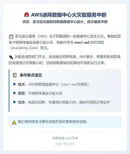 AWS迪拜数据中心火灾致服务中断