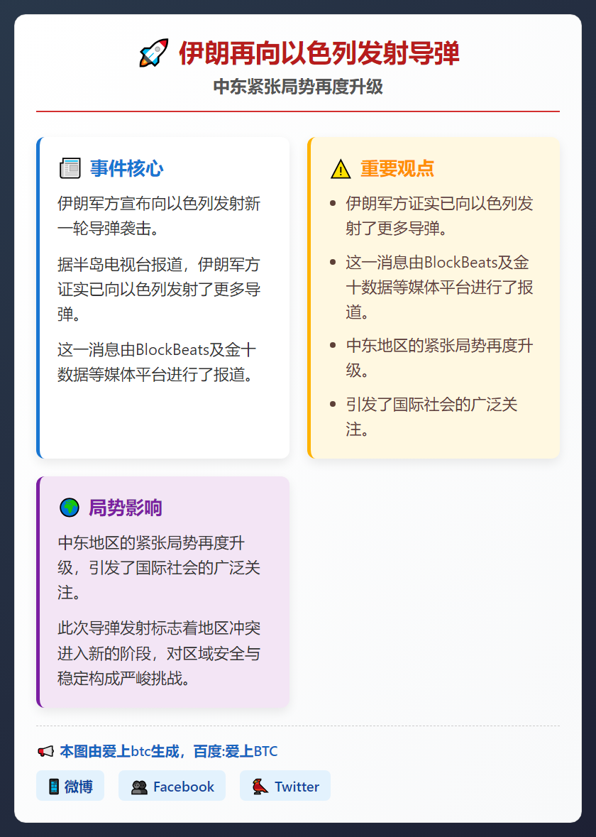 伊朗再向以色列发射导弹