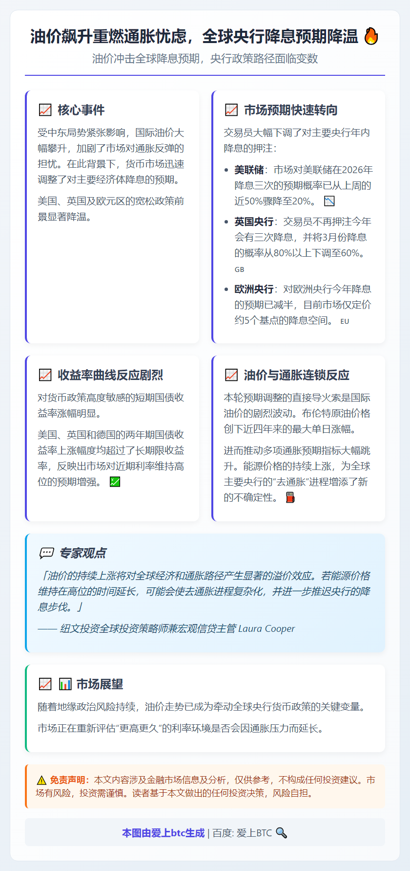 油价飙升重燃通胀忧虑，全球央行降息预期降温
