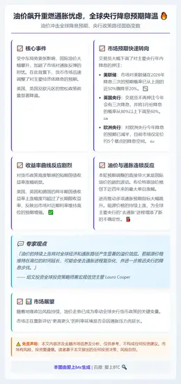 油价飙升重燃通胀忧虑，全球央行降息预期降温