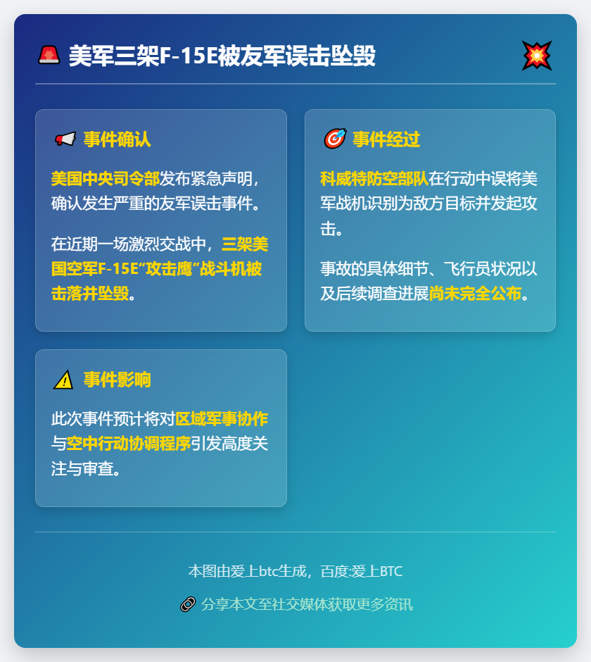 美军三架F-15E被友军误击坠毁