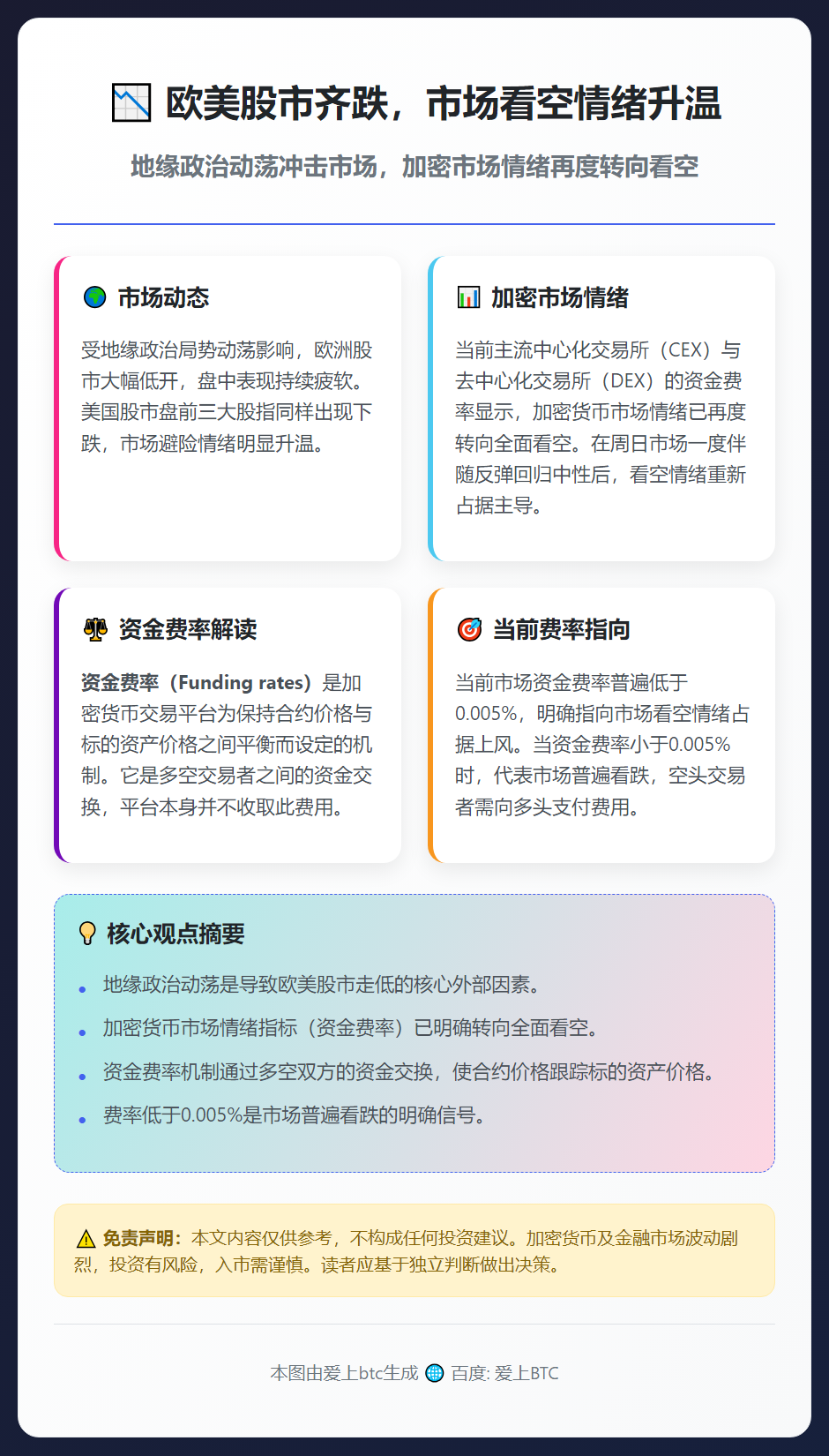 欧美股市齐跌，市场看空情绪升温