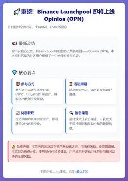 Binance上线OPN，支持BNB、USDC等锁仓