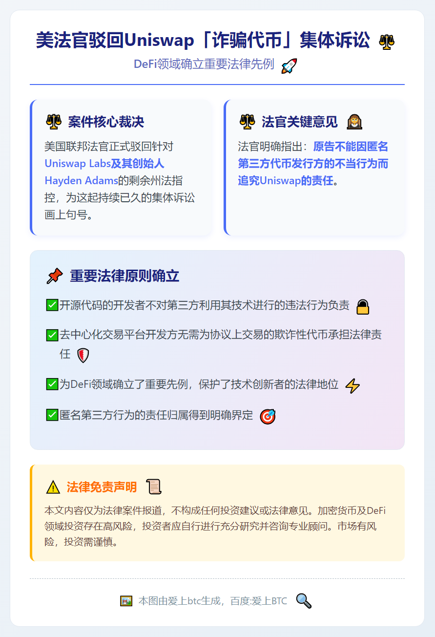 美法官驳回Uniswap「诈骗代币」集体诉讼