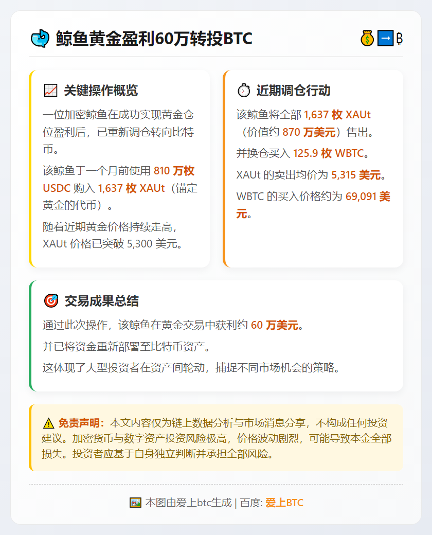 鲸鱼黄金盈利60万转投BTC