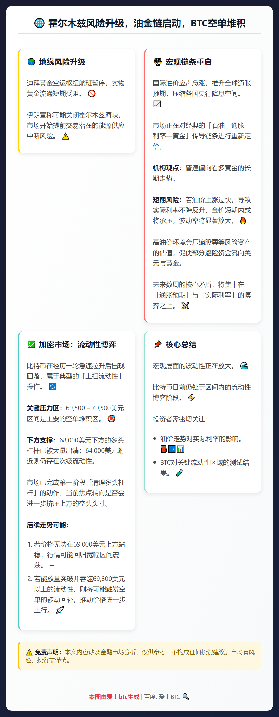霍尔木兹风险升级，油金链启动，BTC空单堆积