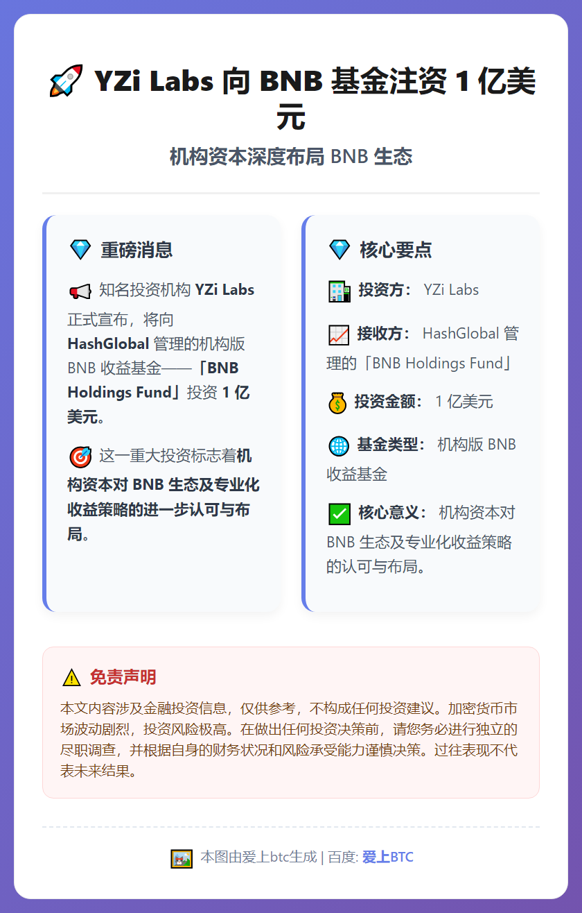 YZi Labs向BNB基金注资1亿美元