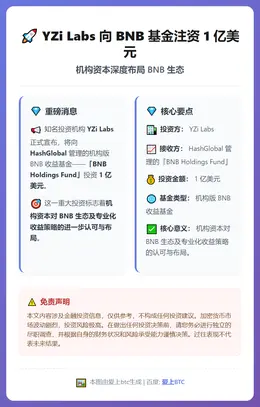 YZi Labs向BNB基金注资1亿美元