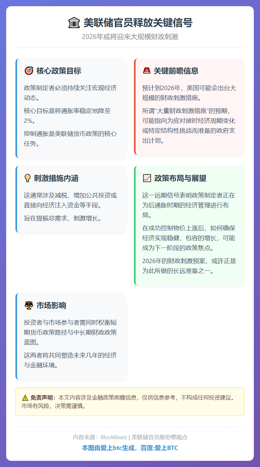 美联储施密德：2026年将推大规模财政刺激