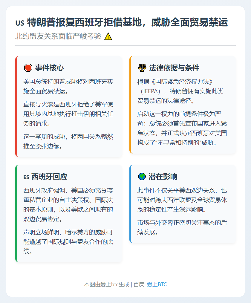 特朗普报复西班牙拒借基地，威胁全面贸易禁运
