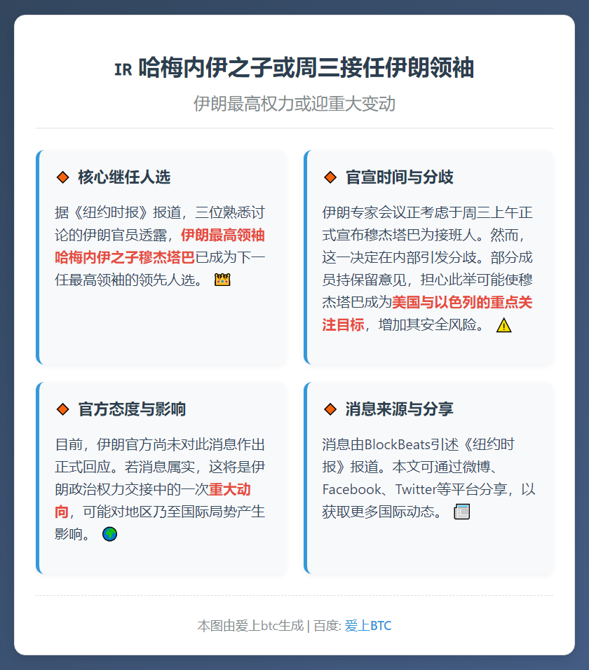 哈梅内伊之子或周三接任伊朗领袖