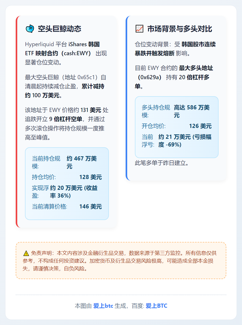韩股空头巨鲸部分止盈，持仓仍达467万美元