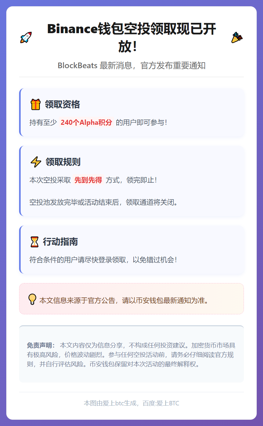 Binance钱包空投今日20:00开放领取