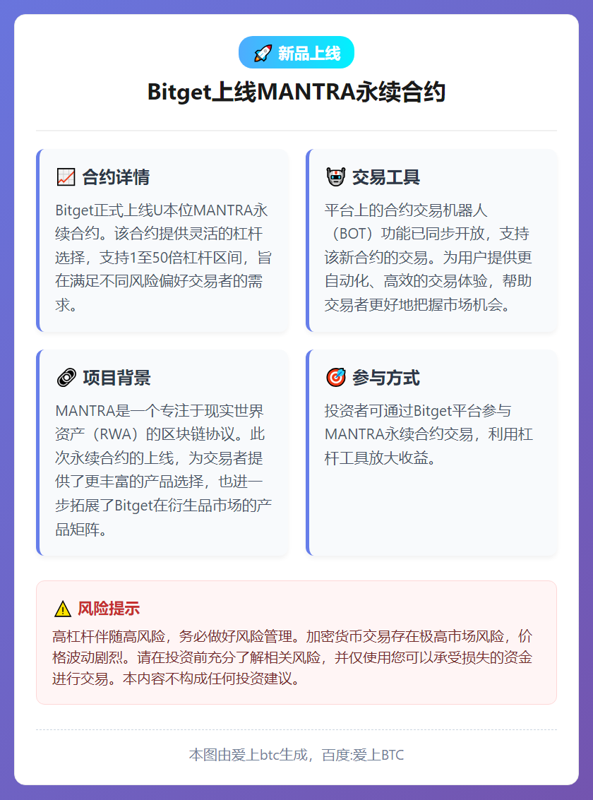 Bitget上线MANTRA永续合约，杠杆1-50倍