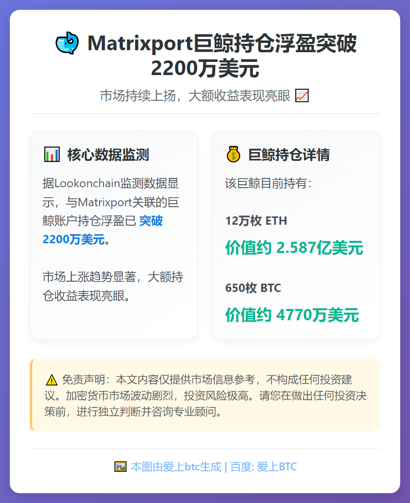 Matrixport巨鲸ETH与BTC多单浮盈超2200万美