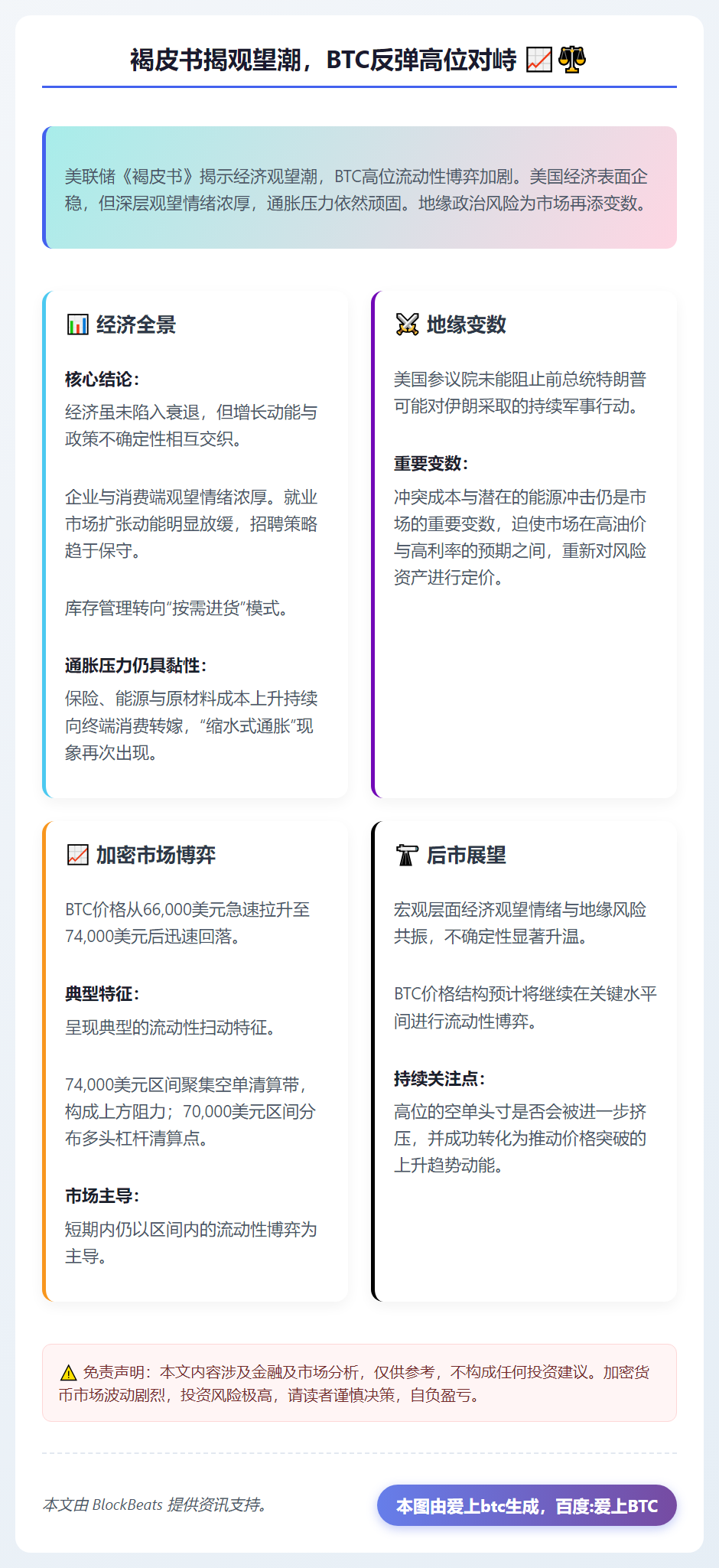 褐皮书揭观望潮，BTC反弹高位对峙