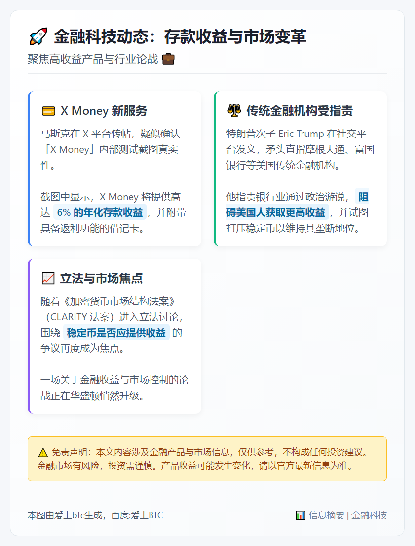 马斯克X Money推6%存款收益与返利借记卡
