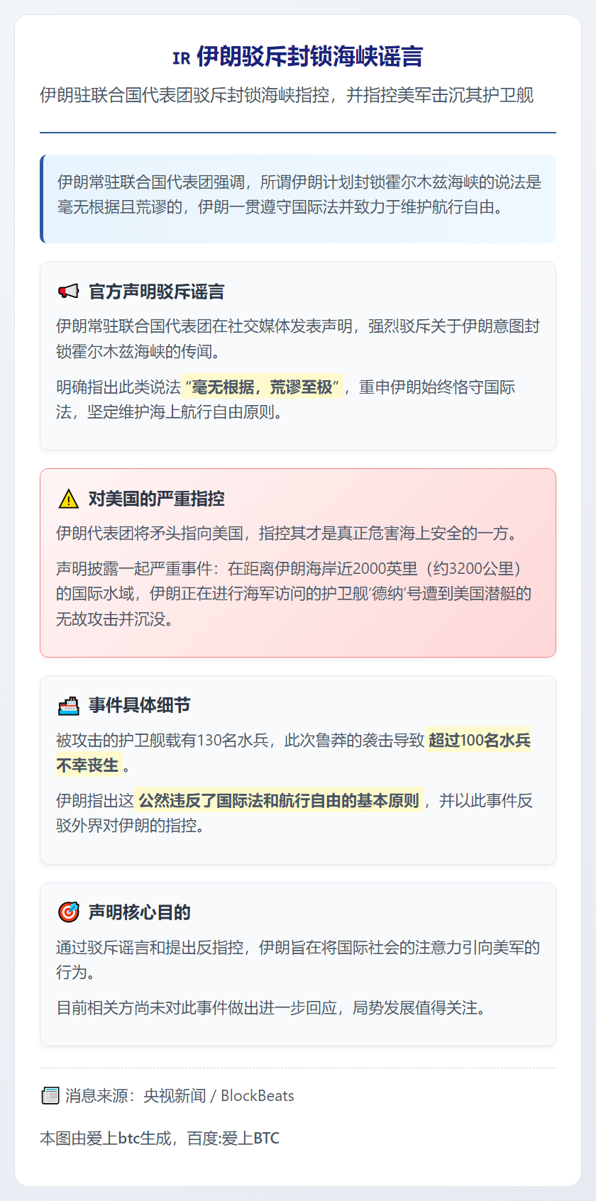 伊朗驳斥封锁海峡谣言