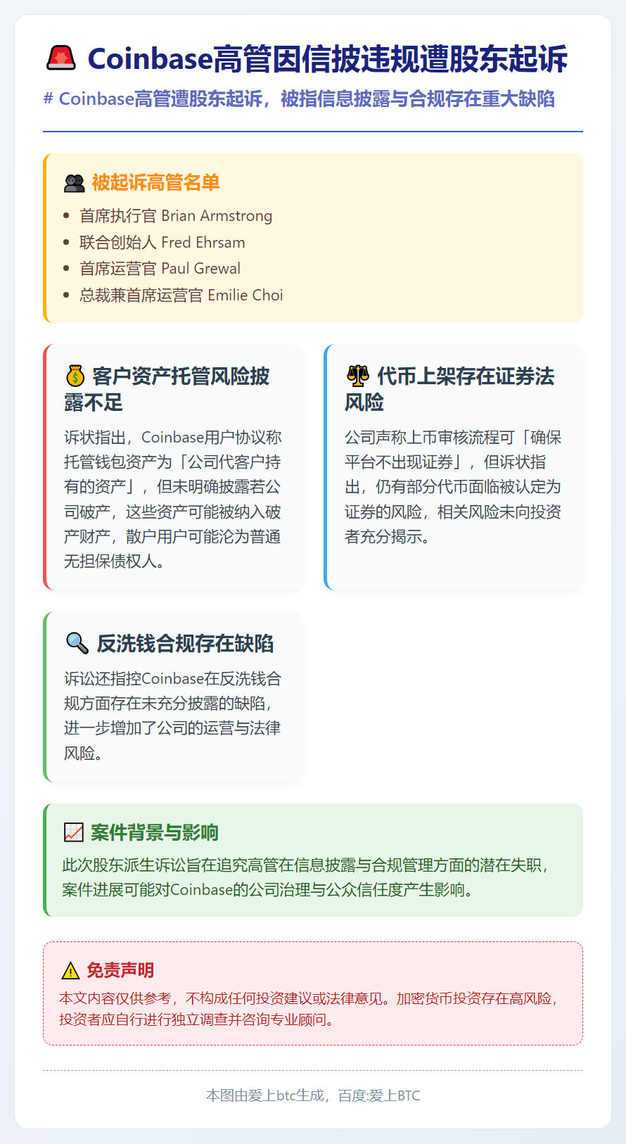Coinbase高管因信披违规遭股东起诉