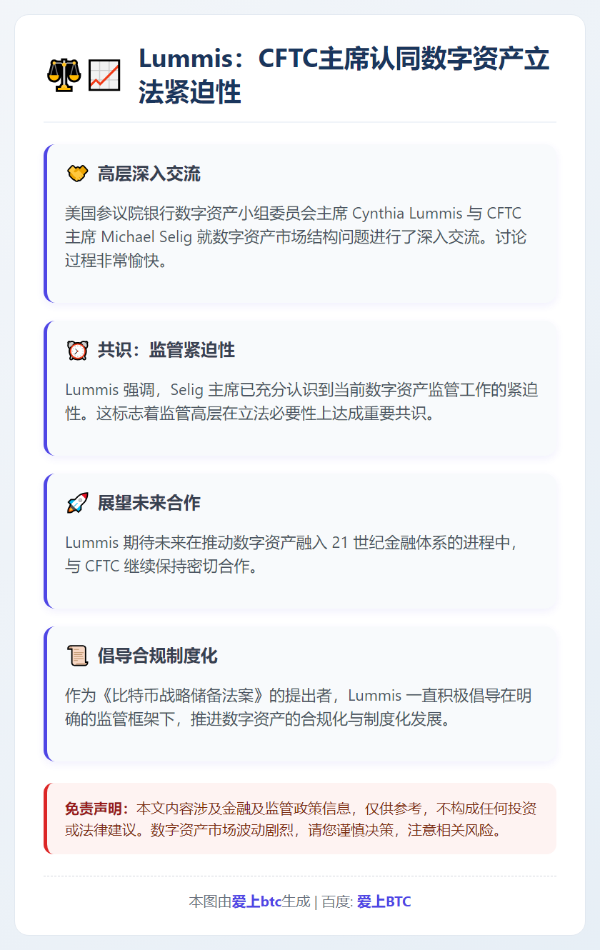 Lummis：CFTC主席认同数字资产立法紧迫性