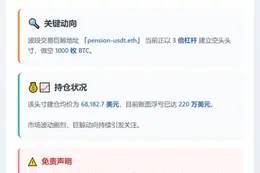 巨鲸BTC空单浮亏缩至220万美元