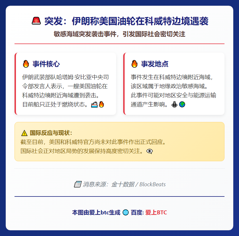 伊朗称美油轮在科威特边境遇袭