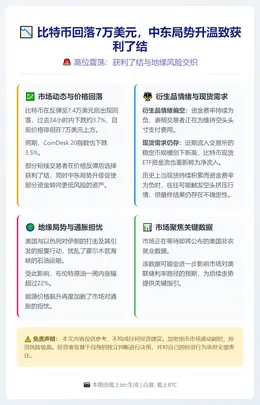 比特币回落7万美元，中东局势升温致获利了结