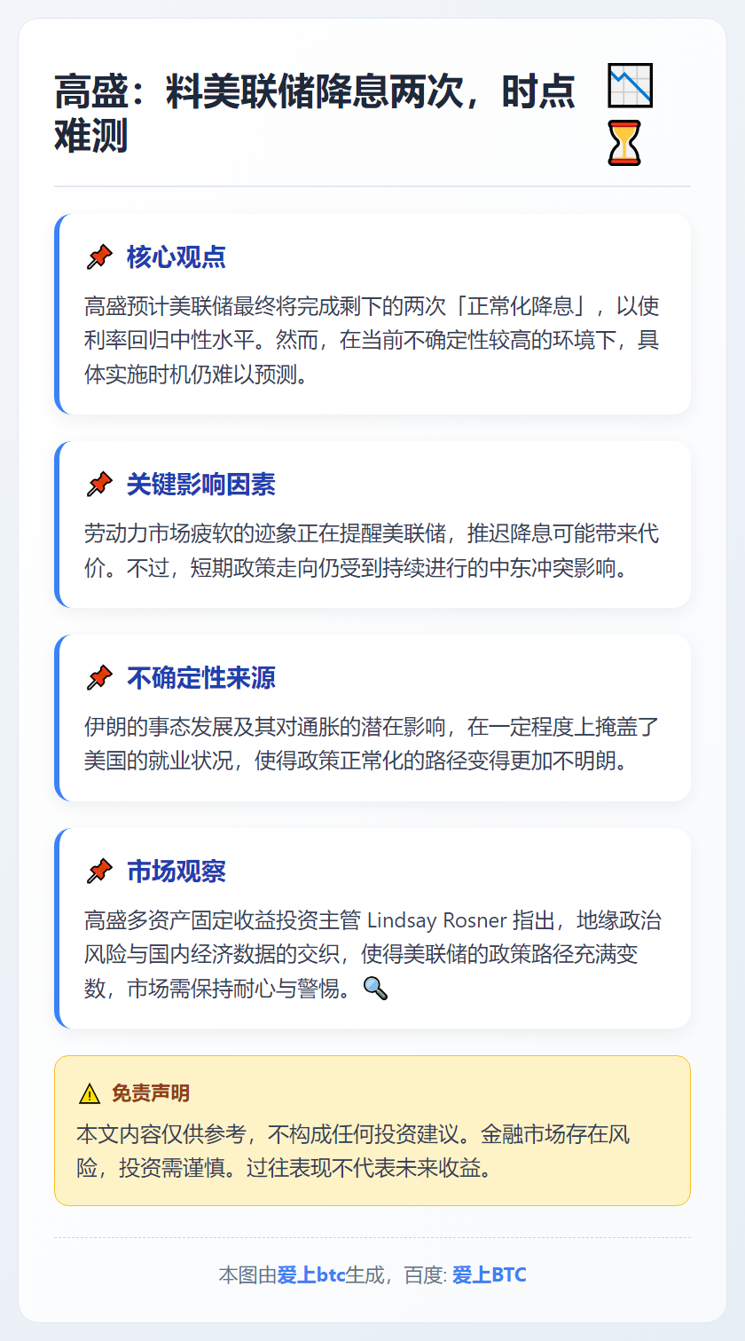 高盛：料美联储降息两次，时点难测