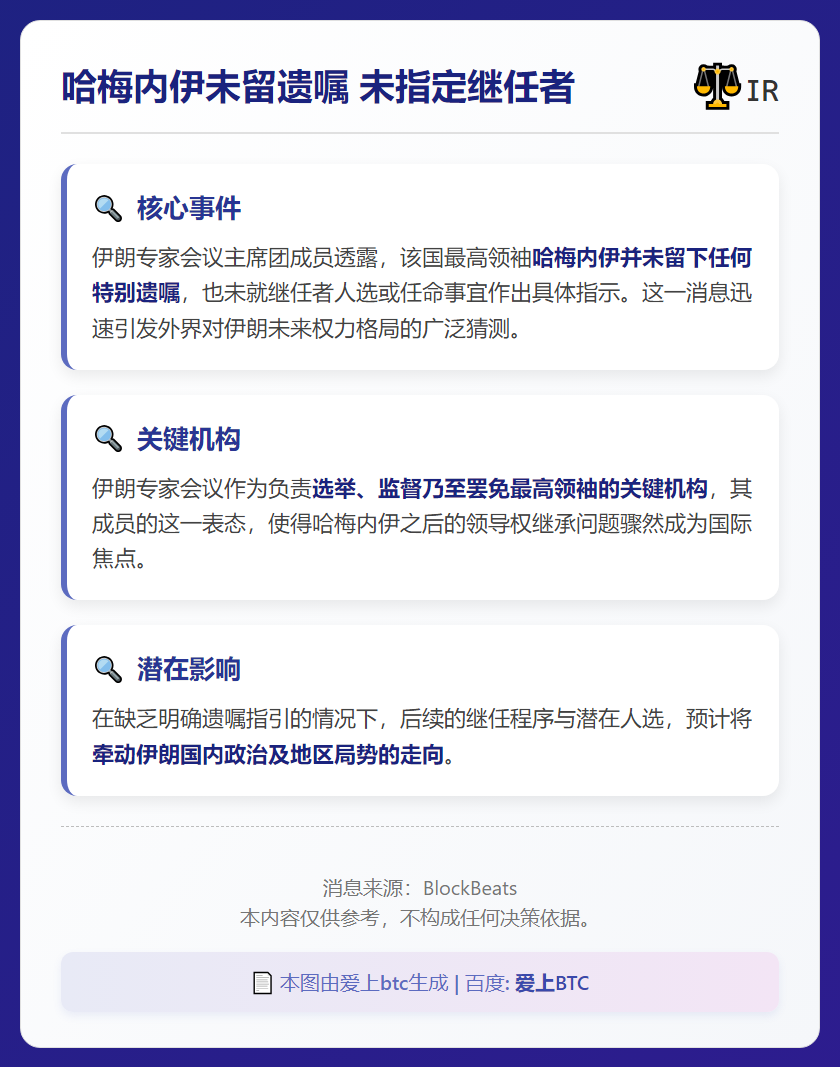 哈梅内伊未留遗嘱 未指定继任者