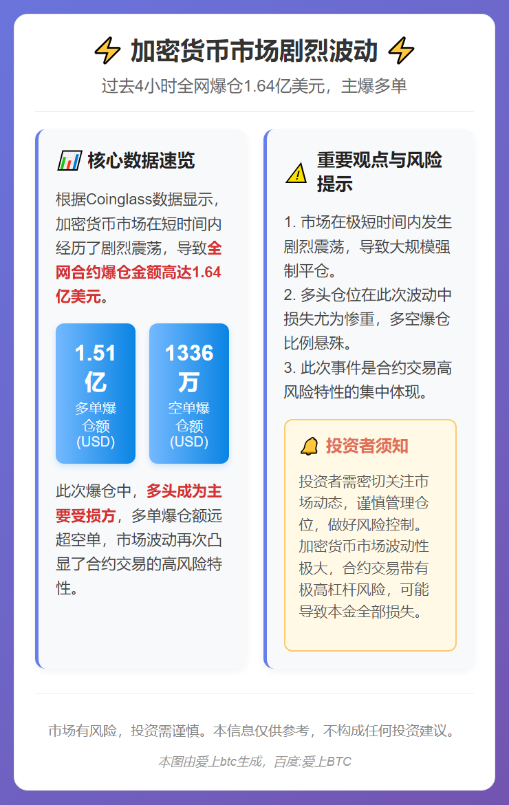 4小时全网爆仓1.64亿美元 主爆多单