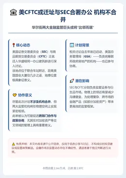美CFTC或迁址与SEC合署办公 机构不合并