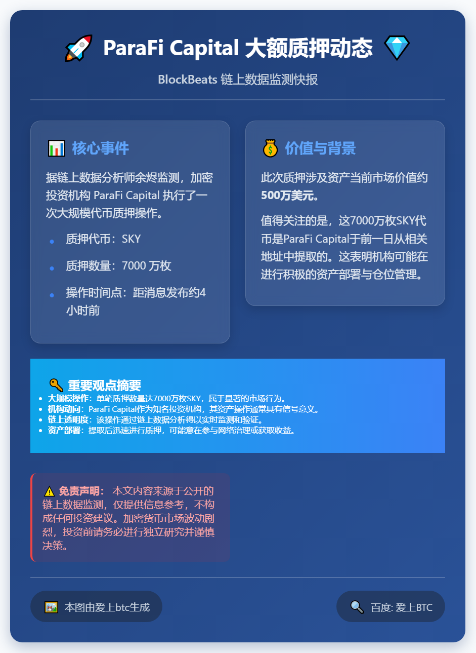 ParaFi Capital质押7000万枚SKY