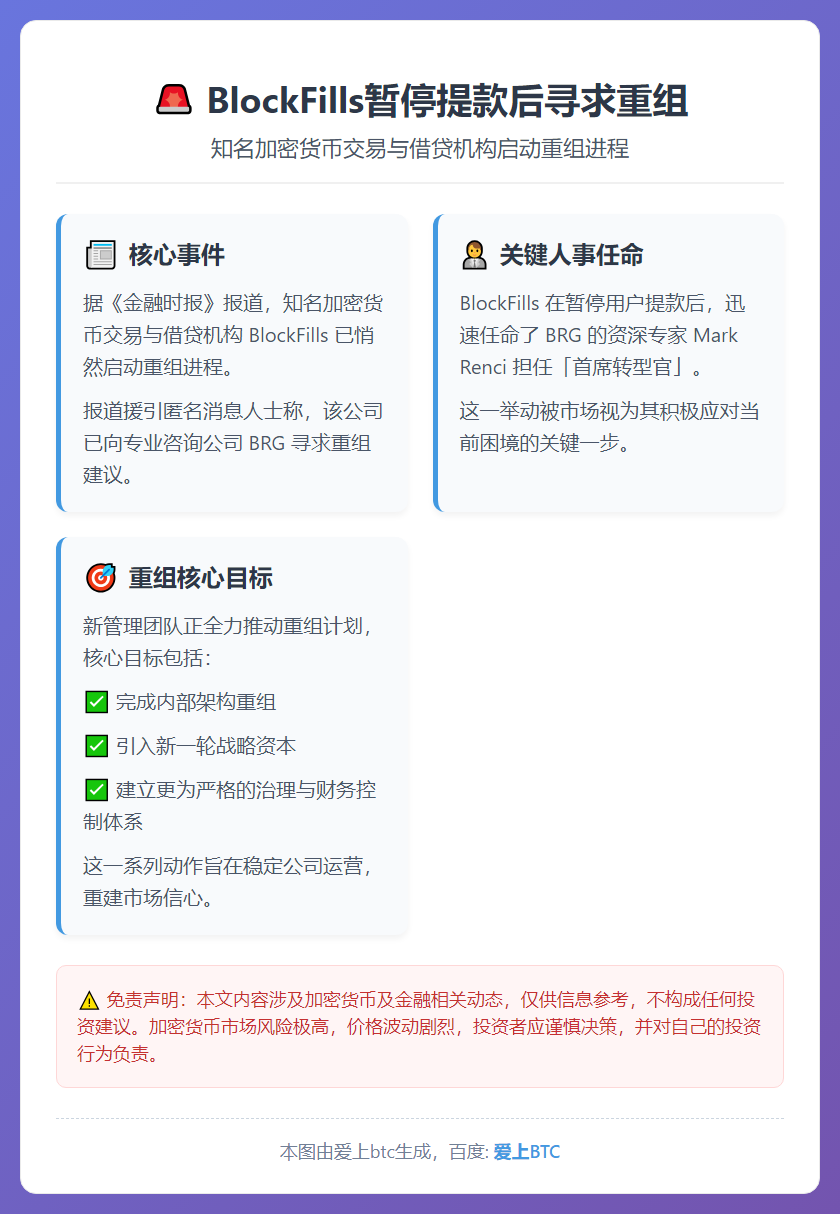BlockFills暂停提款后寻求重组