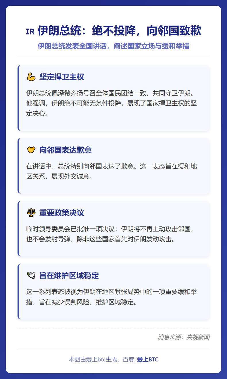 伊朗总统：绝不投降，向邻国致歉