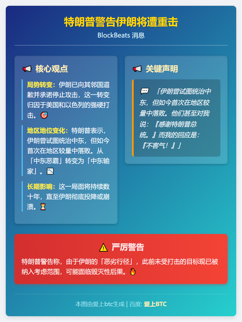 特朗普警告伊朗将遭重击