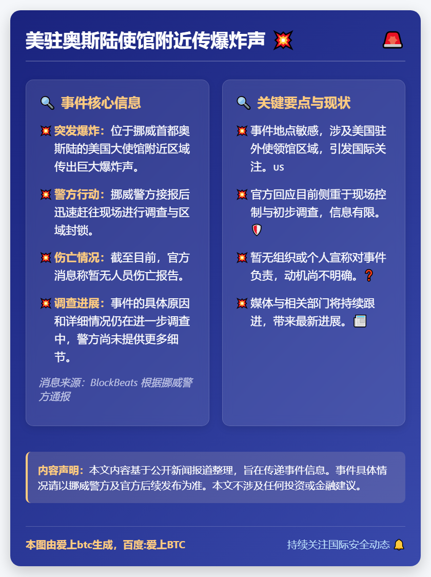 美驻奥斯陆使馆附近传爆炸声