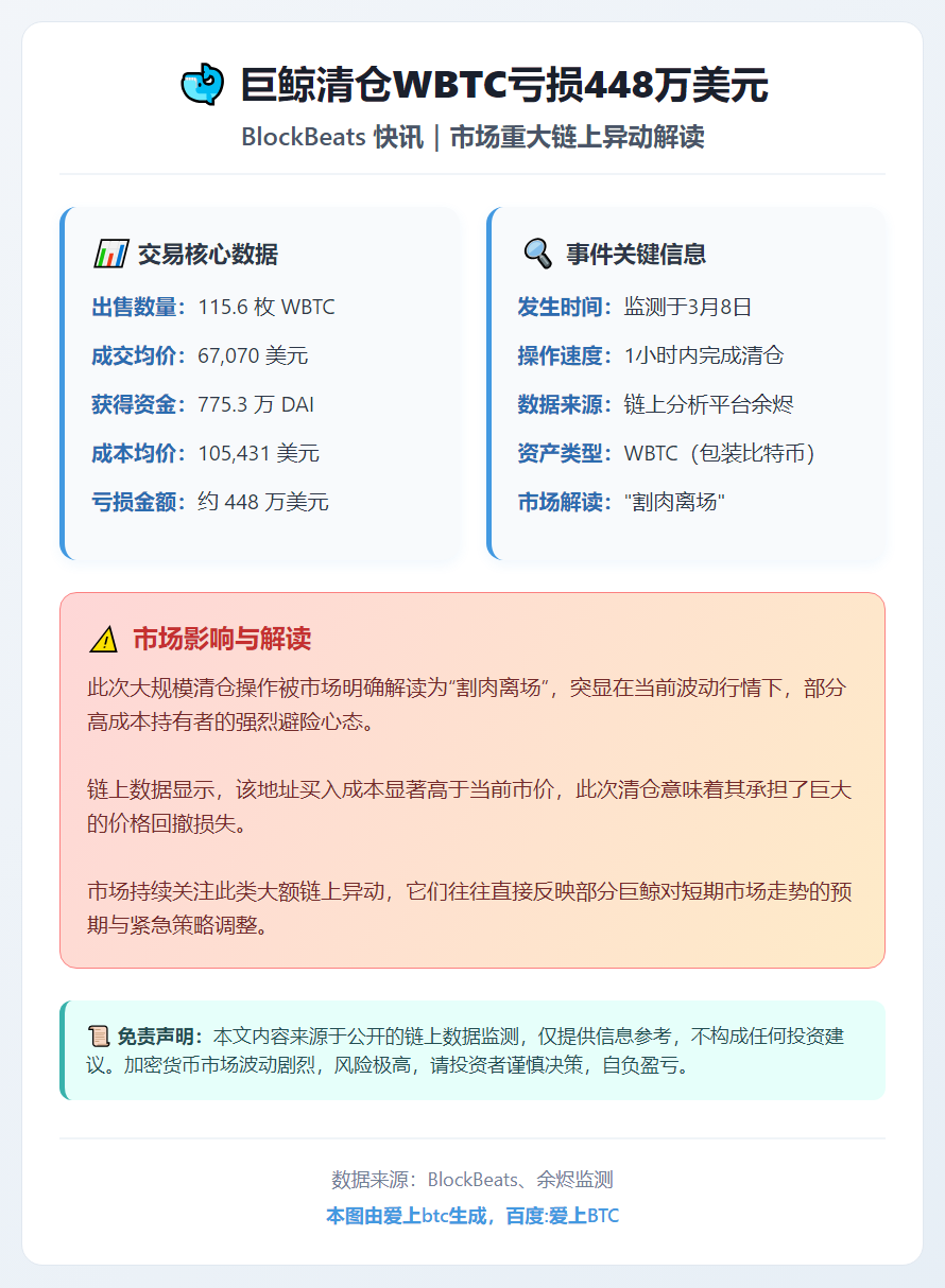 巨鲸清仓WBTC亏损448万美元