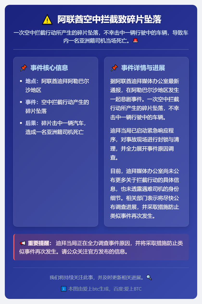阿联酋空中拦截致碎片坠落 一亚裔司机身亡