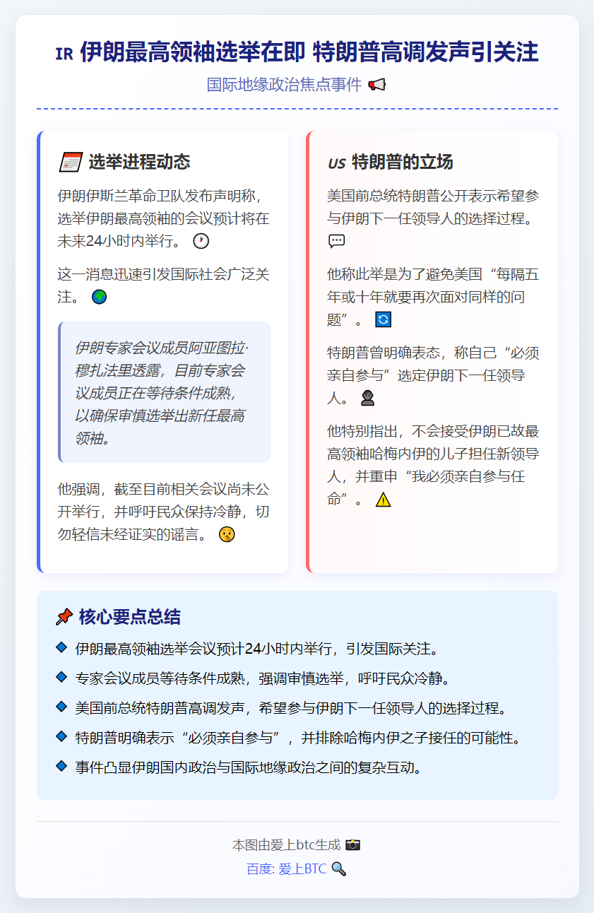伊朗最高领袖选举在即 特朗普盼参与