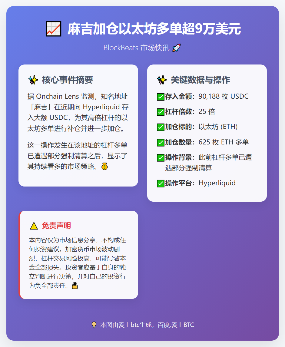 麻吉加仓以太坊多单超9万美元