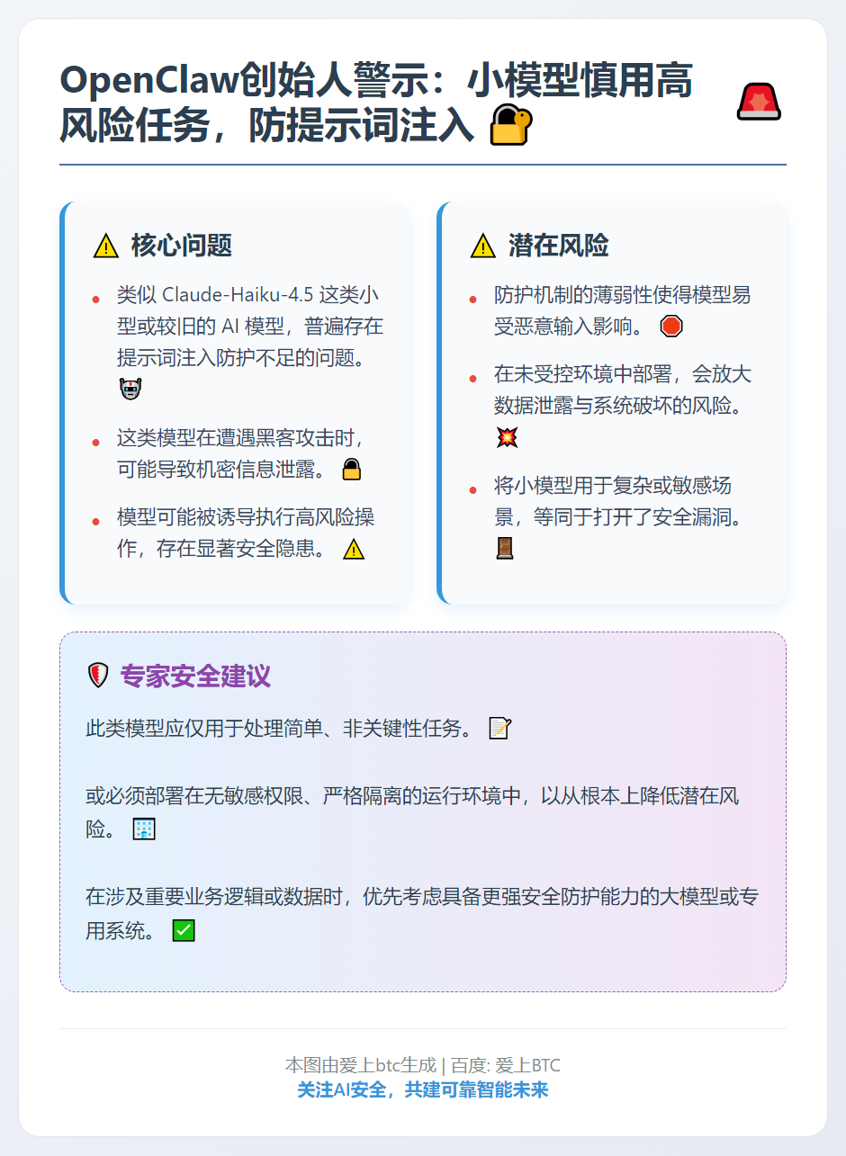 OpenClaw创始人警示：小模型慎用高风险任务，防提示词注