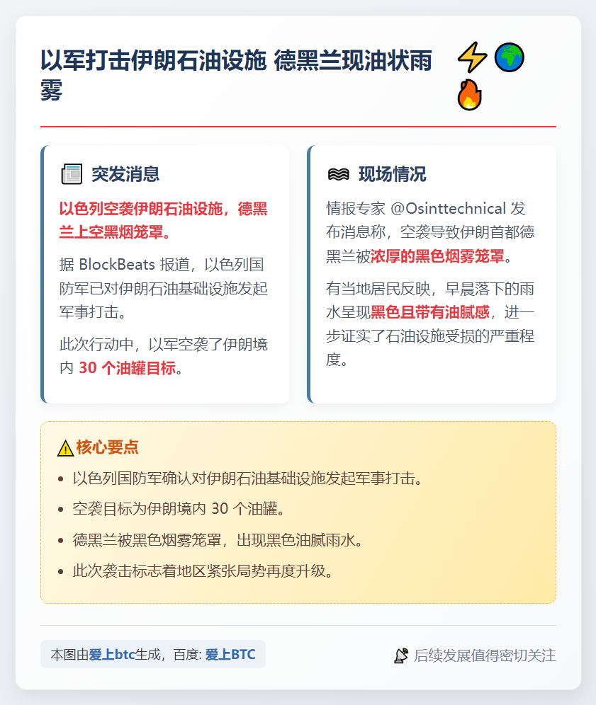 以军打击伊朗石油设施 德黑兰现油状雨雾