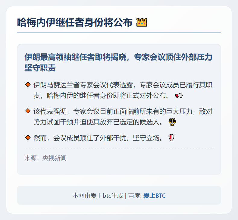 哈梅内伊继任者身份将公布