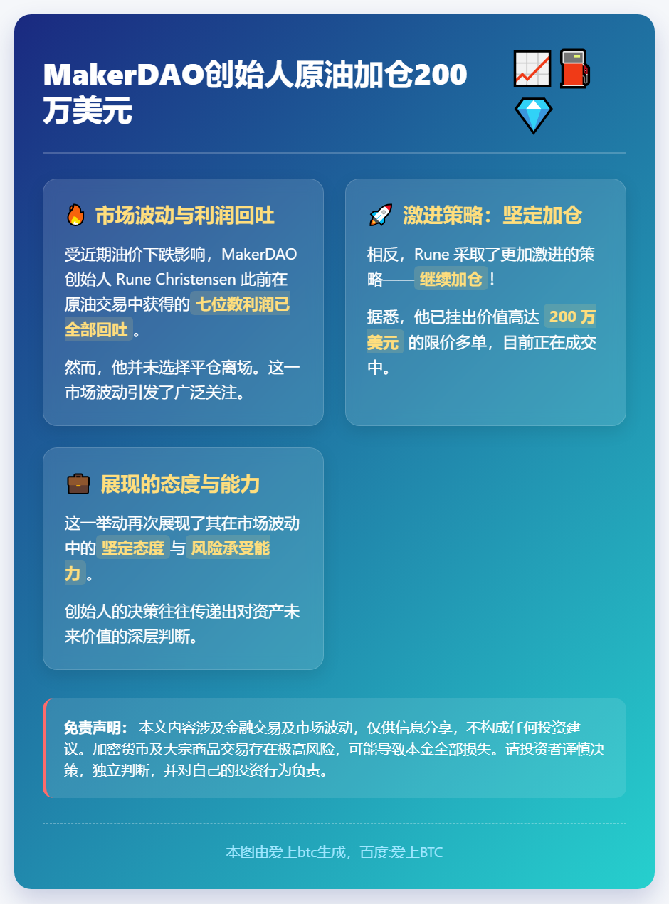 MakerDAO创始人原油加仓200万美元