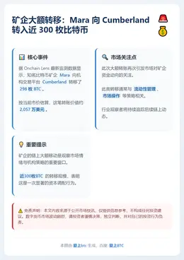 Mara向Cumberland转出298枚BTC