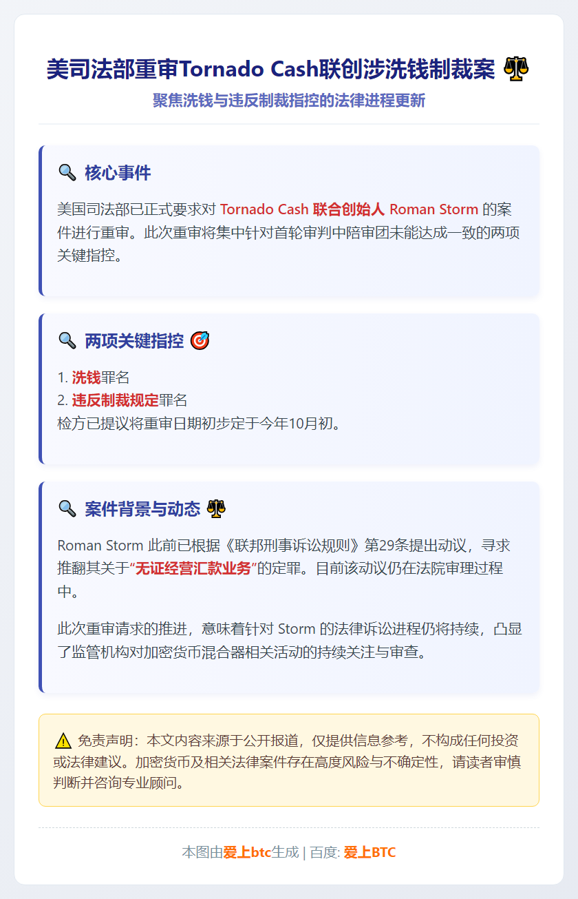 美司法部重审Tornado Cash联创涉洗钱制裁案