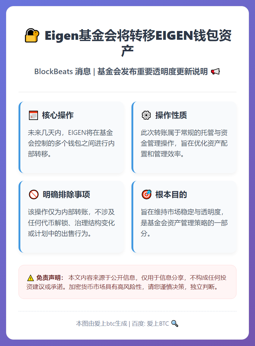 Eigen基金会将转移EIGEN钱包资产