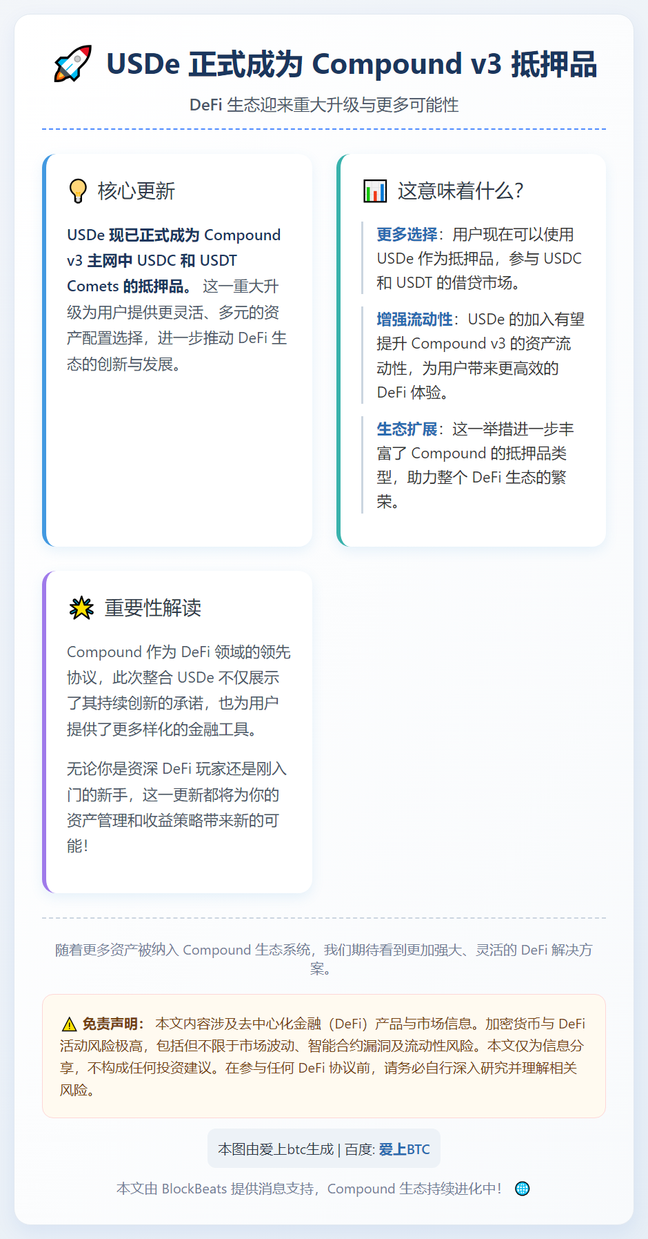 USDe成Compound抵押品