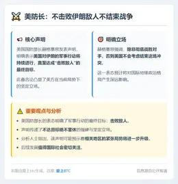 美防长：不击败伊朗敌人不结束战争