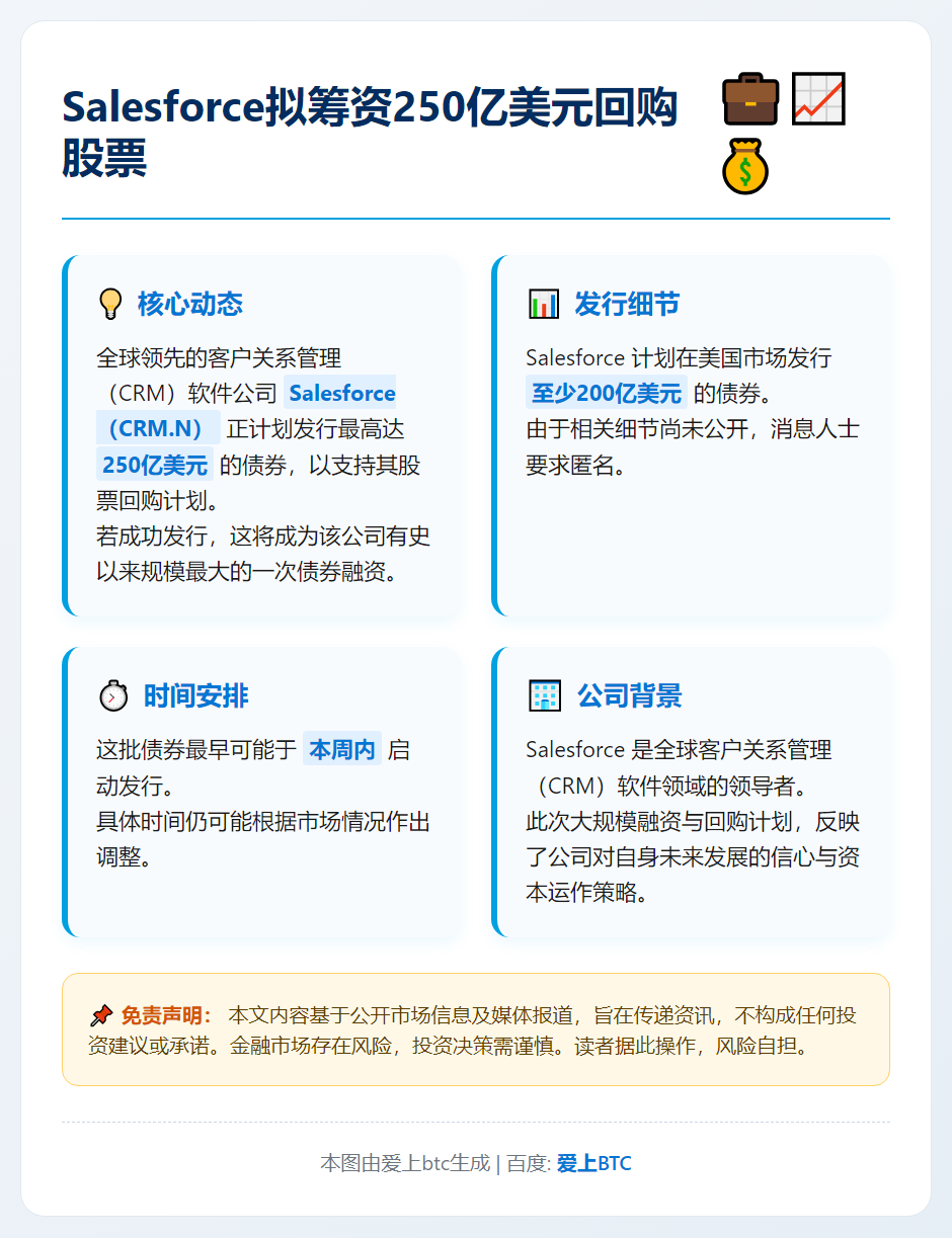 Salesforce拟筹资250亿美元回购股票